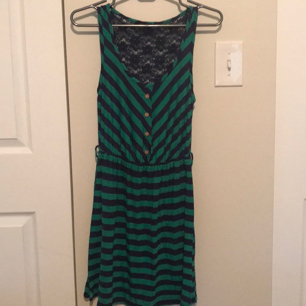 Green and blue striped dress